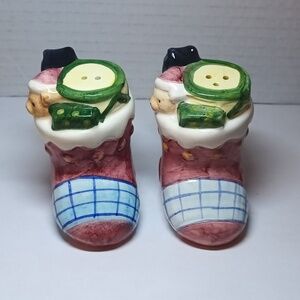 Ceramic Christmas Stocking Teddy Bear Salt And Pepper Shaker Set